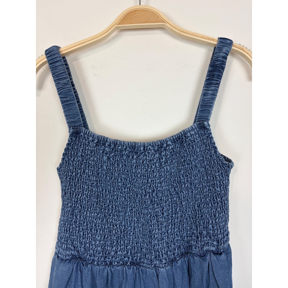 Marine Layer Selene Maxi Dress Medium Chambray Blue Smocked Tiered Linen Blend - Picture 4 of 11